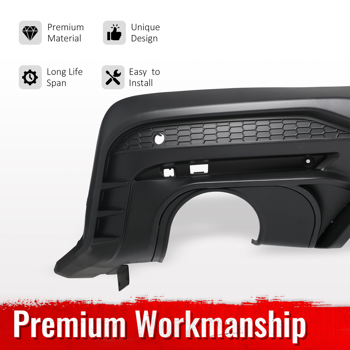 Fits 24-26 Ford Mustang V6/GT Rear Bumper Diffuser Dark Horse Style Matte Black