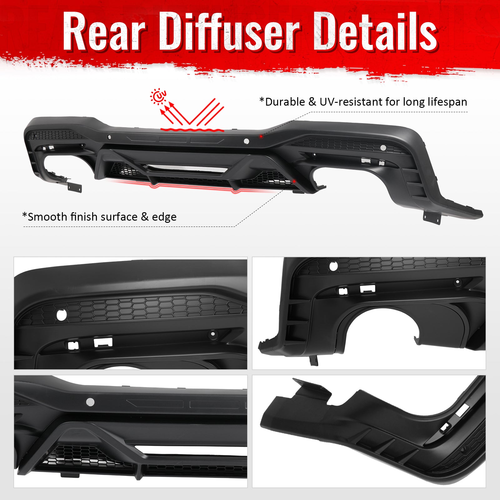 Fits 24-26 Ford Mustang V6/GT Rear Bumper Diffuser Dark Horse Style Matte Black