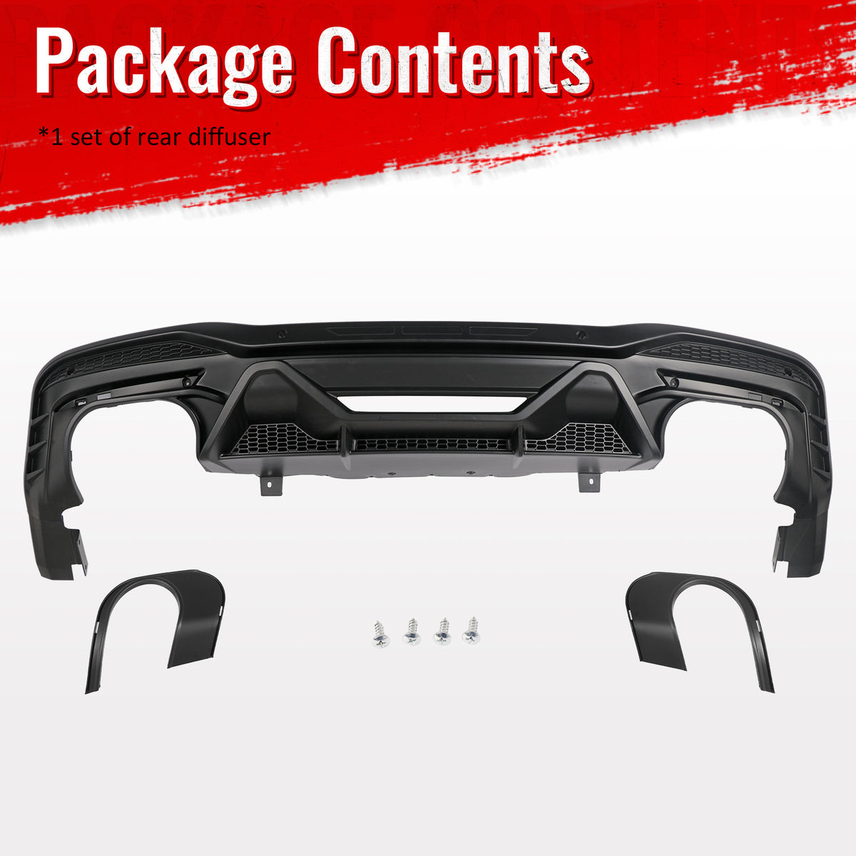 Fits 24-26 Ford Mustang V6/GT Rear Bumper Diffuser Dark Horse Style Matte Black