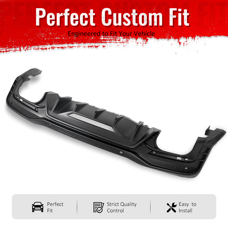 IKON MOTORSPORTS Rear Diffuser, Compatible with 2024-2026 Ford Mustang V6/GT, Rock Style Matte Black PP Polypropylene Shark Fin Rear Bumper Valance Spoiler, Air Dam Chin Splitter Molding 1PC