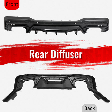 Fits 24-26 Ford Mustang V6/GT Rear Bumper Diffuser Rock Style Matte Black Lip