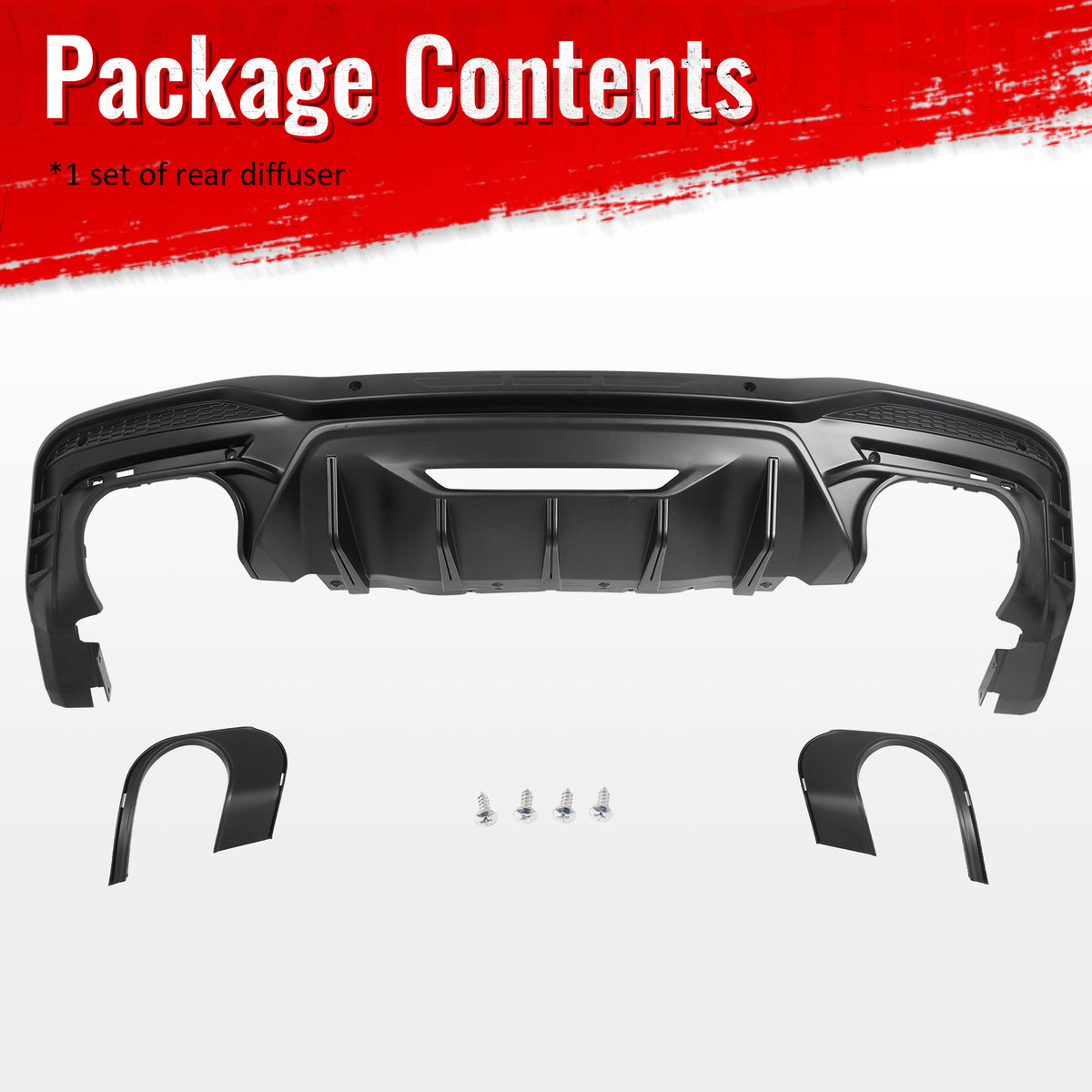 Fits 24-26 Ford Mustang V6/GT Rear Bumper Diffuser Rock Style Matte Black Lip