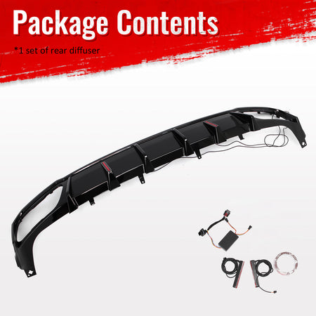 For 19-26 BMW X5 G05 M Sport IKON Rear Bumper Diffuser Lip W/ LED PP Gloss Black