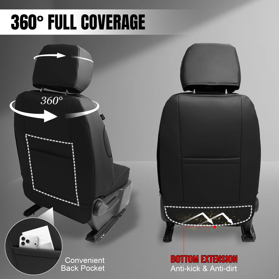 IKON MOTORSPORTS Car Seat Covers Compatible with 2019-2026 Chevy Silverado GMC Sierra 1500 2500HD 3500HD, Waterproof Easy Clean PVC Driver Seat Cushion Protector Cover (Front Row, Black)