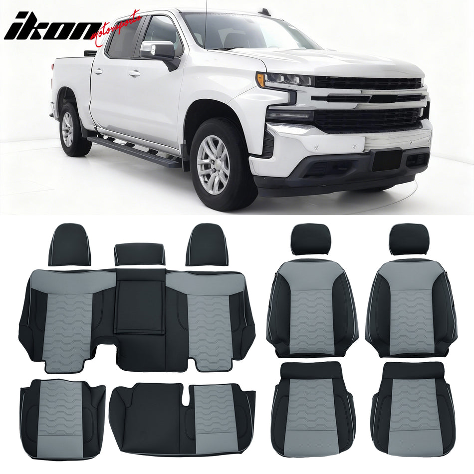 2019-2026 Silverado 1500 2500 3500 Seat Covers Full Set Black& Gray