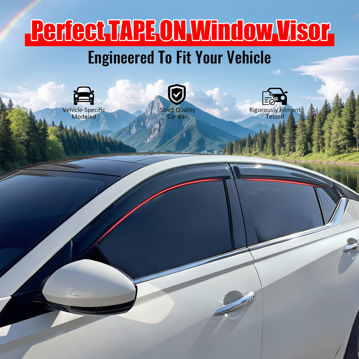 IKON MOTORSPORTS Tape on Window Visors Compatible with 2019-2026 Nissan Altima, Slim Style Acrylic Smoke Rain Guards, Side Window Wind Deflectors 4PCS
