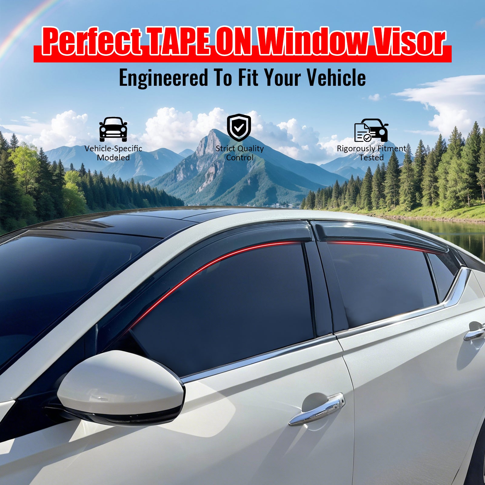 IKON MOTORSPORTS Tape on Window Visors Compatible with 2019-2026 Nissan Altima, Slim Style Acrylic Smoke Rain Guards, Side Window Wind Deflectors 4PCS