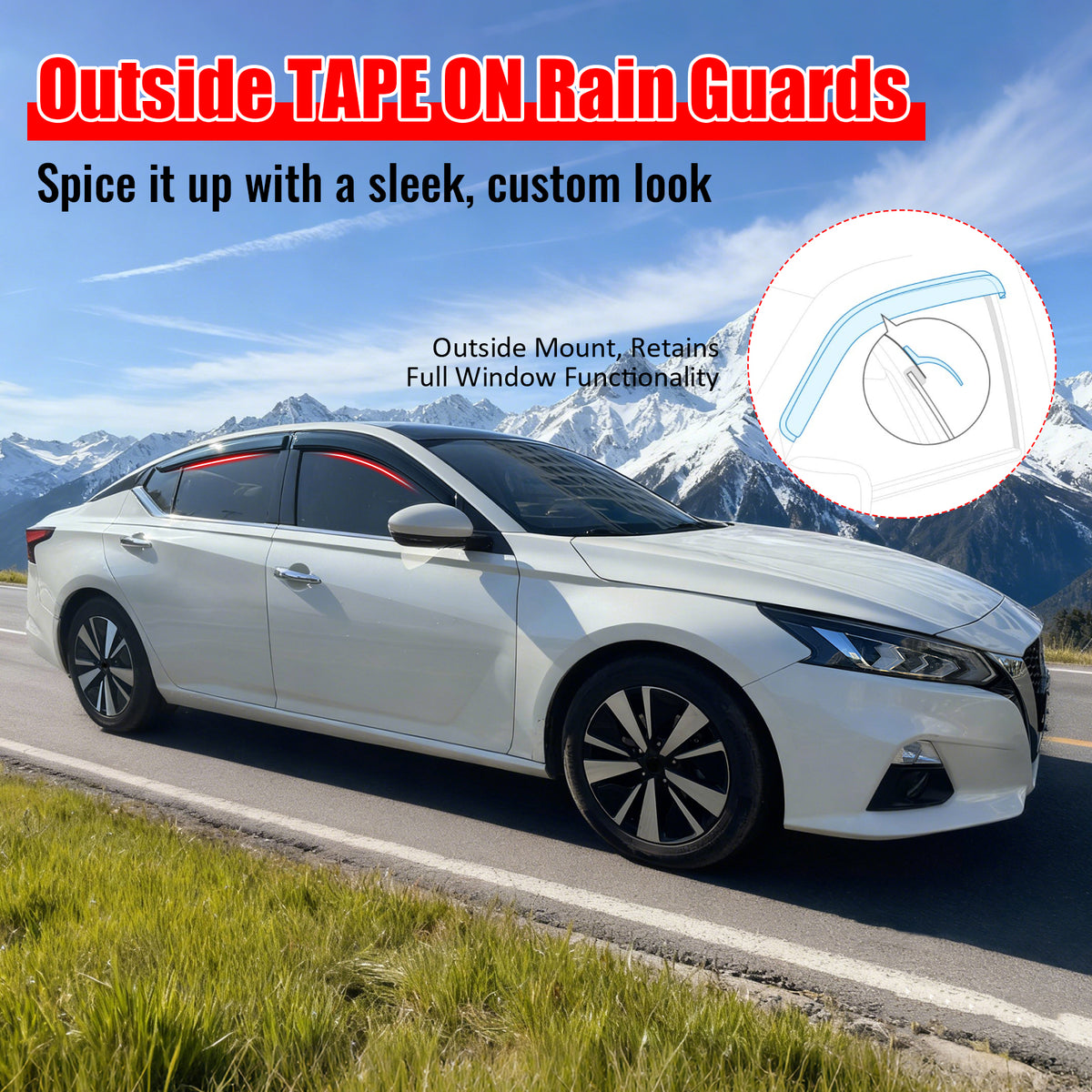 Fits 19-26 Nissan Altima Window Visors Smoke Acrylic Rain Sun Vent Shade 4PC Set