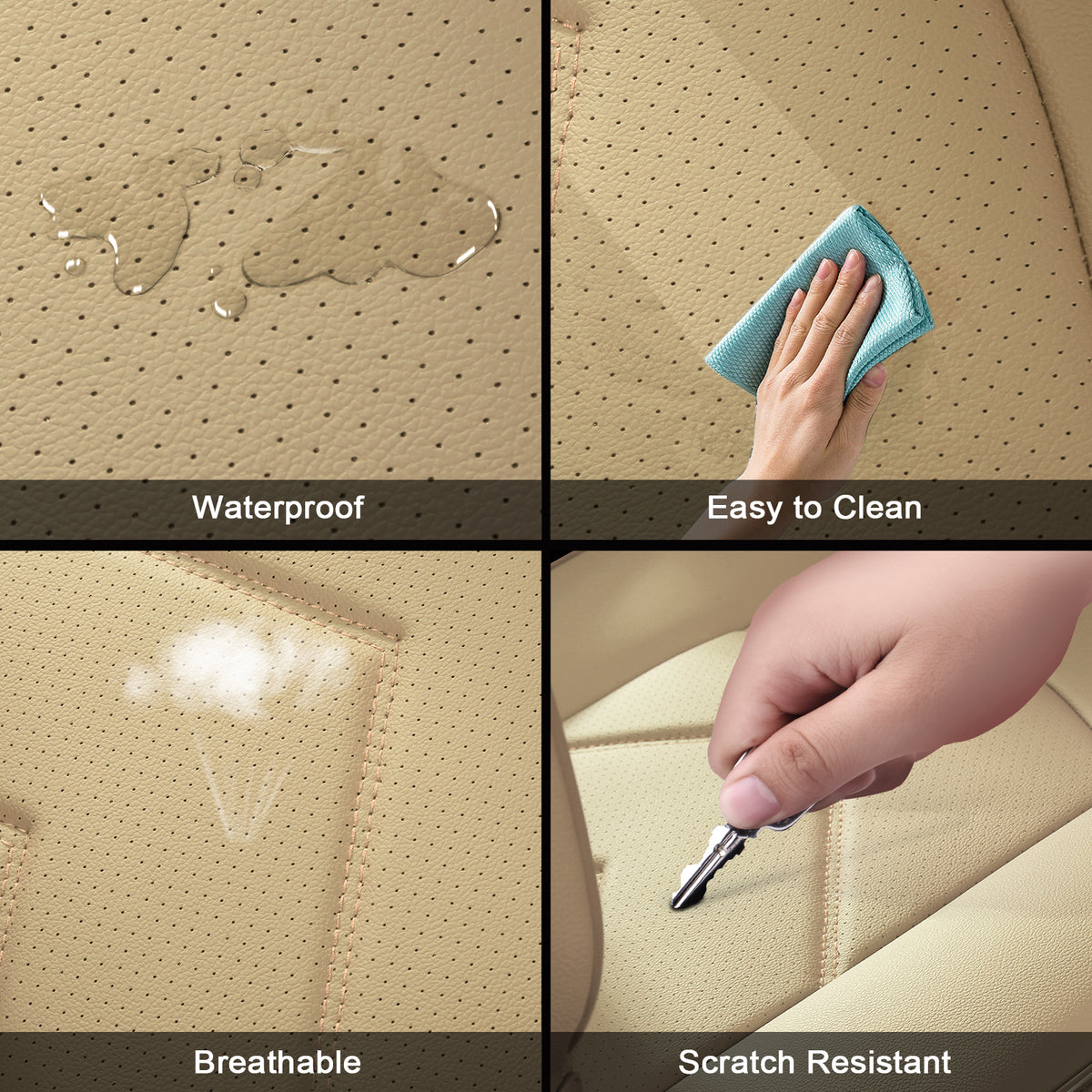 Fits 19-26 Dodge Ram 1500 Crew Cab Pickup Front Row Seat Covers Protector Beige