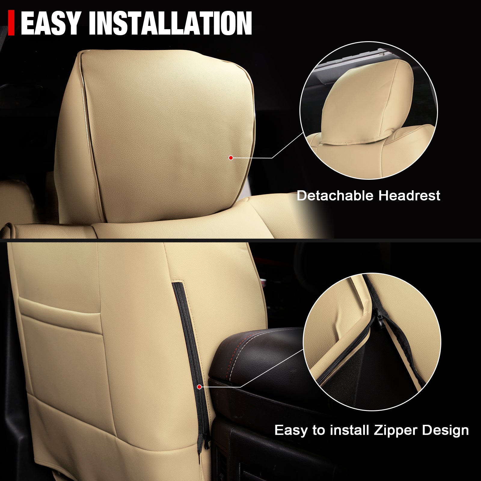 Fits 19-26 Dodge Ram 1500 Crew Cab Pickup Front Row Seat Covers Protector Beige