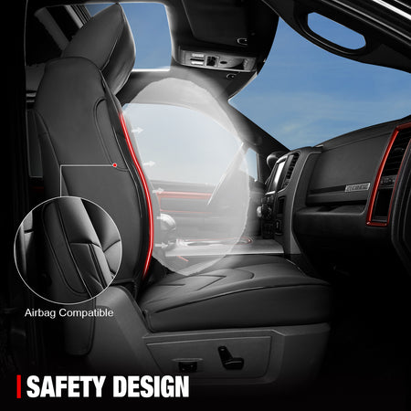 Fits 19-26 Dodge Ram 1500 Crew Cab Pickup Front Row Seat Covers Black Protector