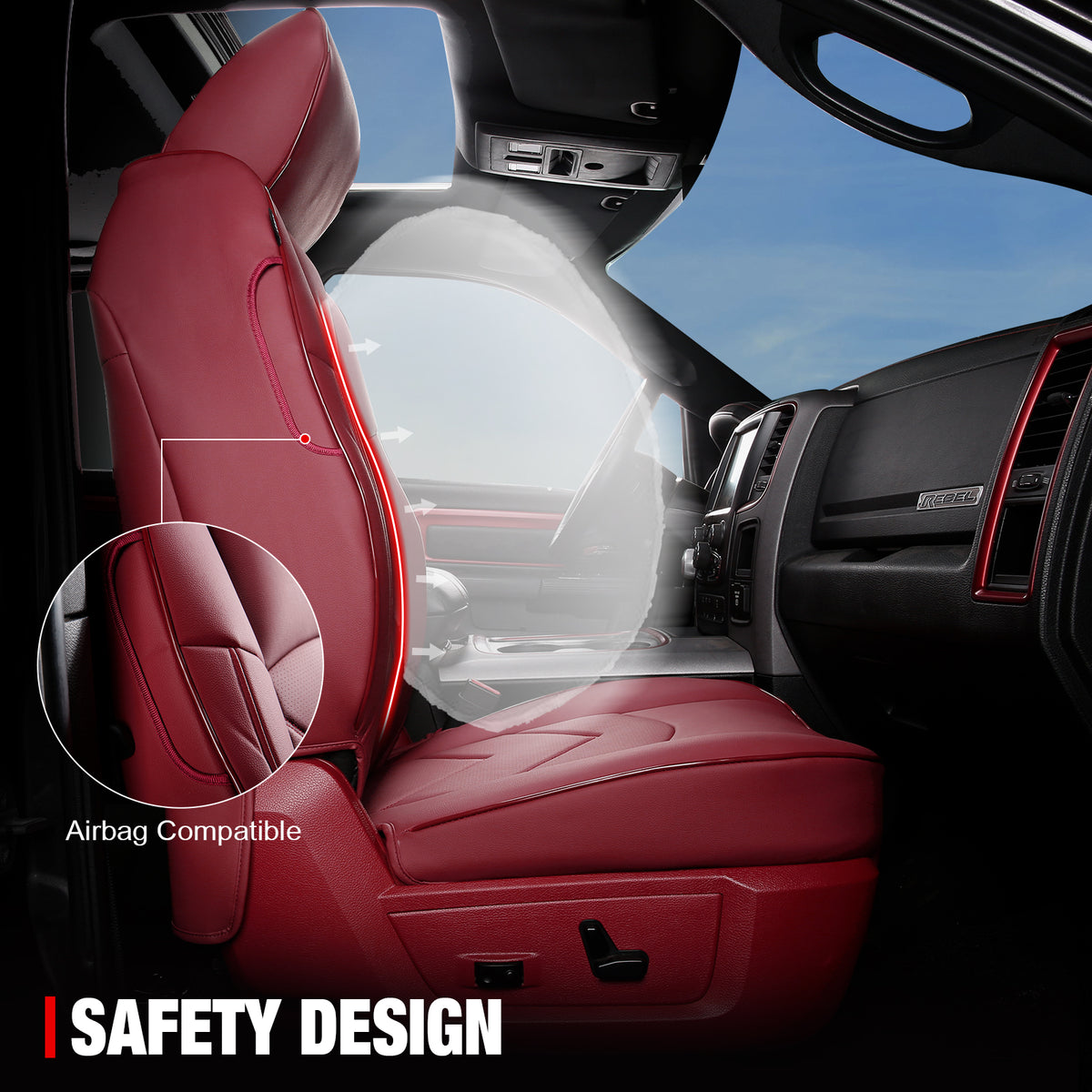 Fits 19-26 Dodge Ram 1500 Crew Cab Pickup Front Row Seat Covers Red Protector