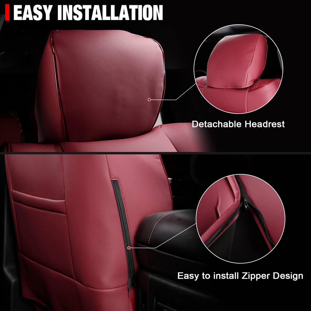 Fits 19-26 Dodge Ram 1500 Crew Cab Pickup Front Row Seat Covers Red Protector