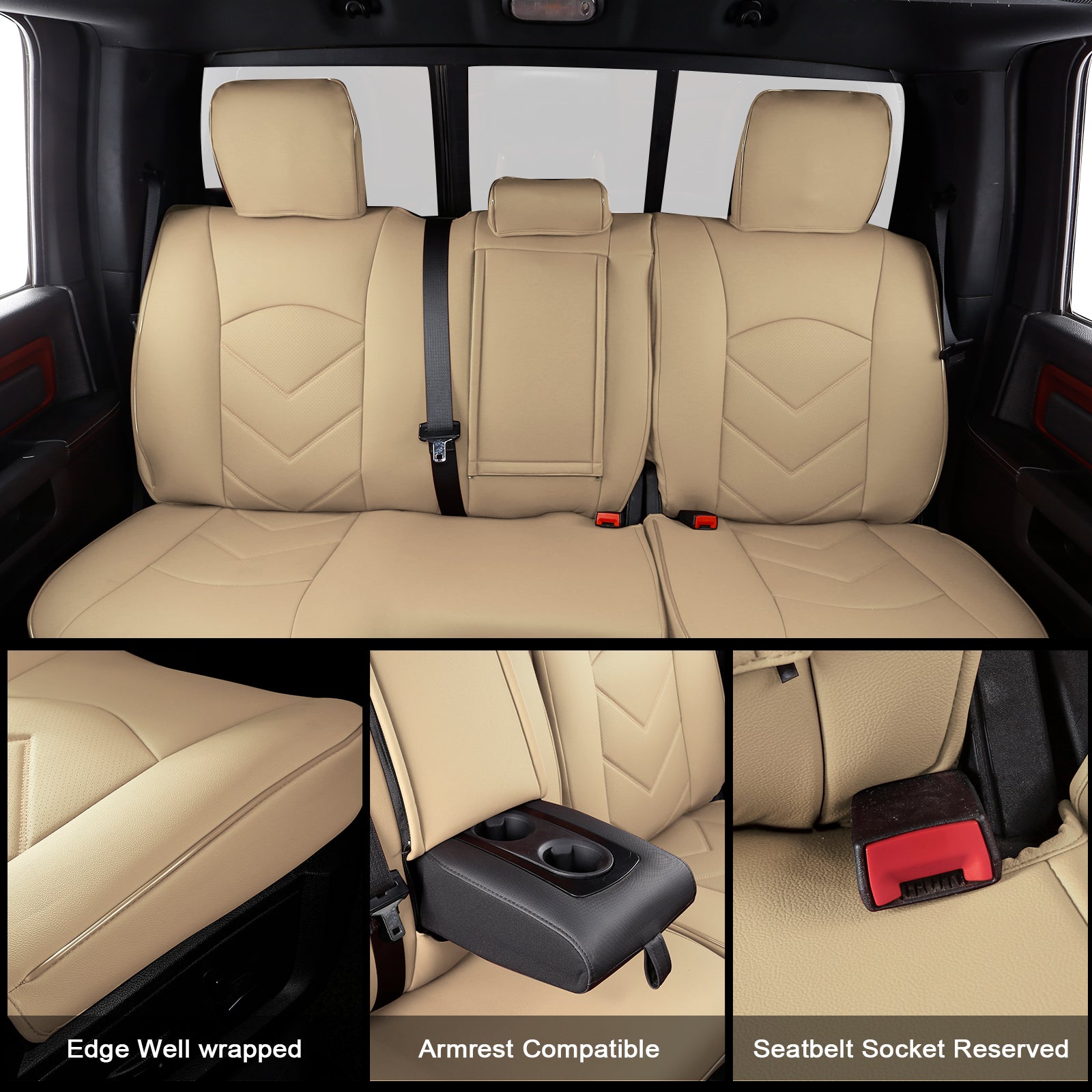 Fits 19-26 Dodge Ram 1500 Crew Cab Pickup Seat Covers Full Set Protector Beige