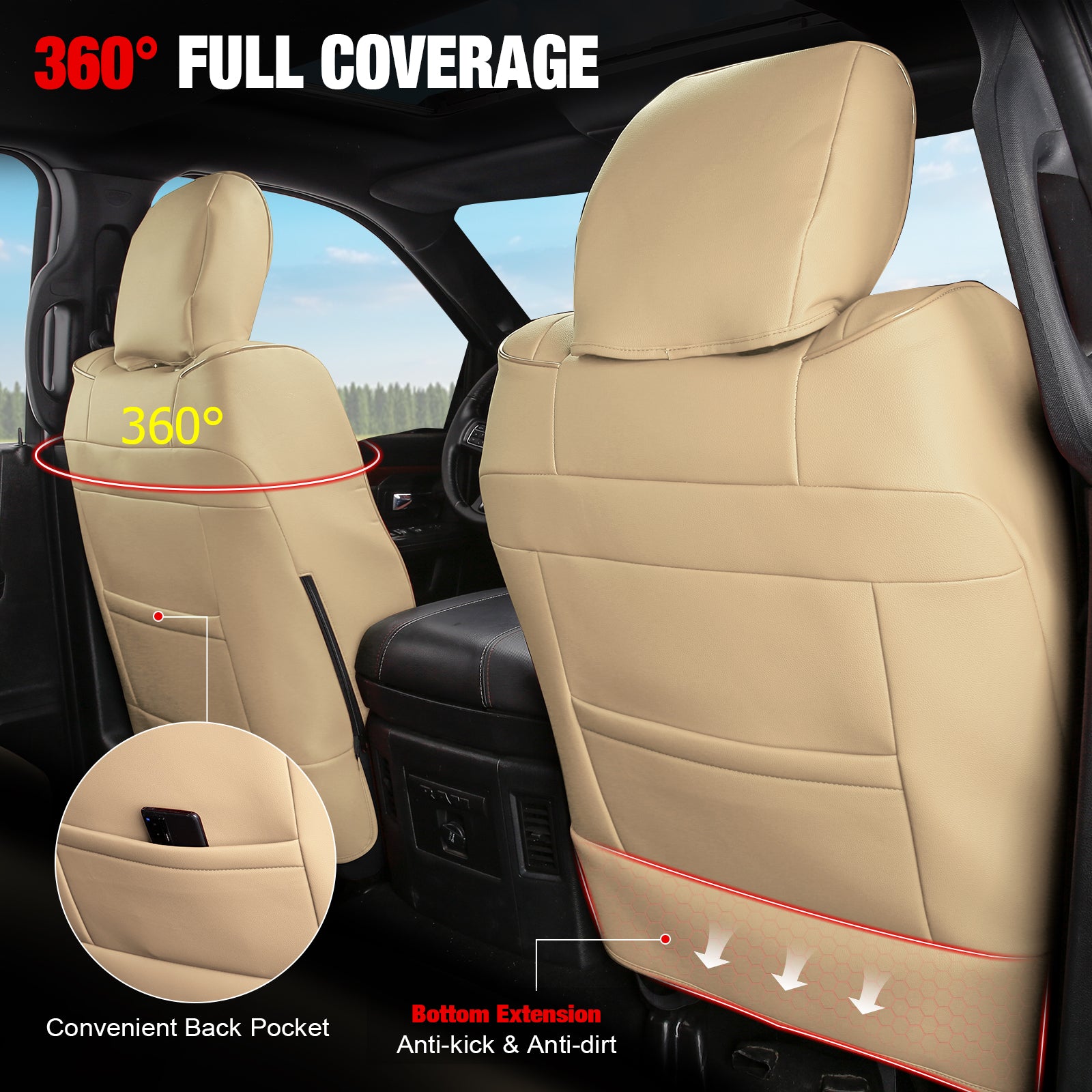 Fits 19-26 Dodge Ram 1500 Crew Cab Pickup Seat Covers Full Set Protector Beige