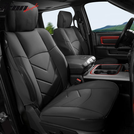 IKON MOTORSPORTS Car Seat Covers Compatible with 2019-2026 Dodge Ram 1500 Crew Cab Pickup, Waterproof Easy Clean PVC Driver Seat Cushion Protector Cover (Full Set, Black)
