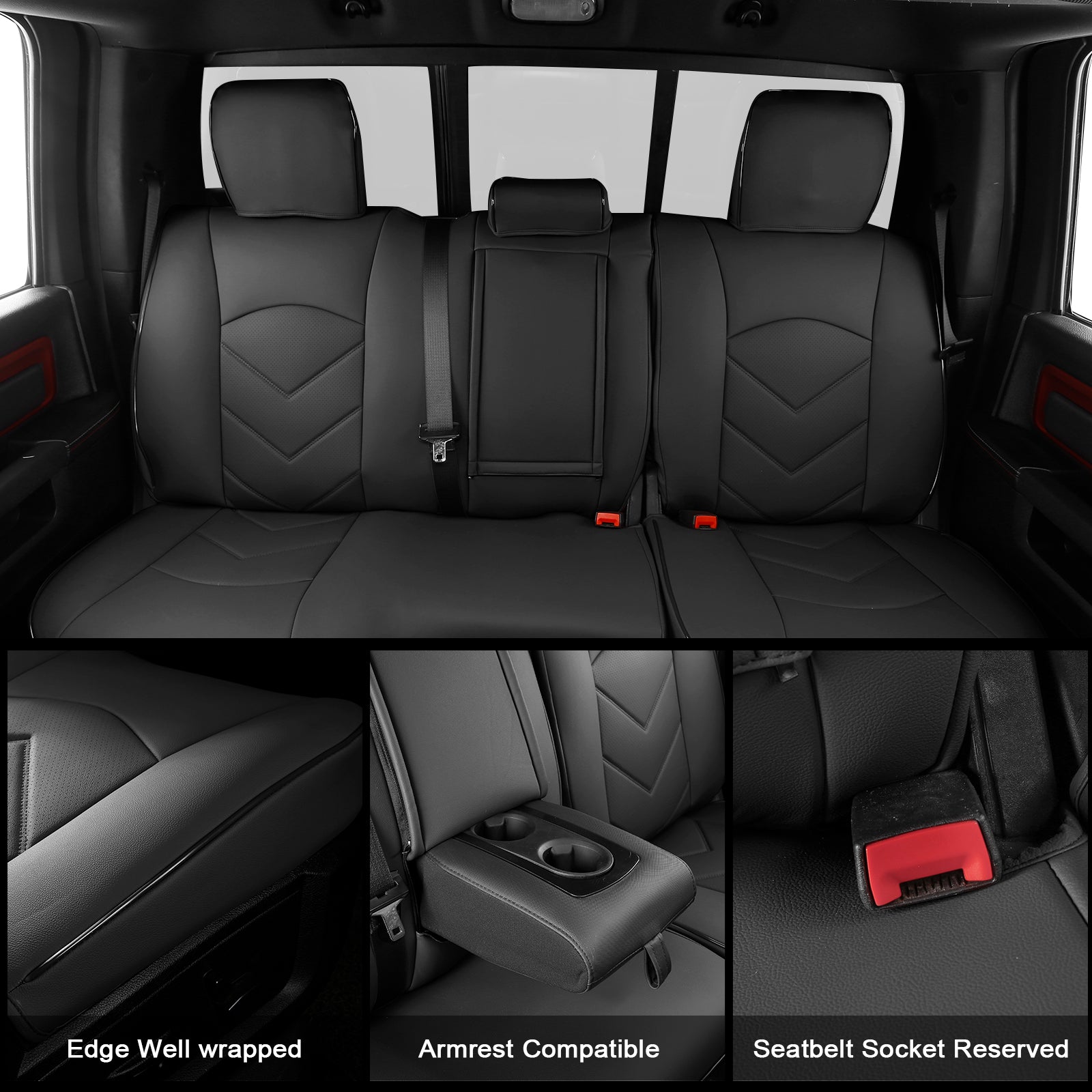 Fits 19-26 Dodge Ram 1500 Crew Cab Pickup Seat Covers Full Set Protector Black