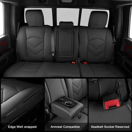 Fits 19-26 Dodge Ram 1500 Crew Cab Pickup Seat Covers Full Set Protector Black