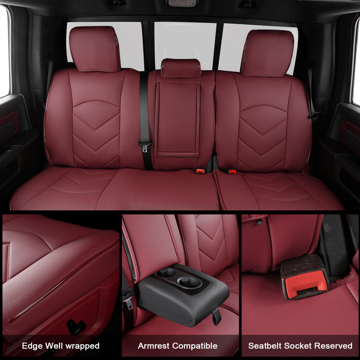 Fits 19-26 Dodge Ram 1500 Crew Cab Pickup Seat Covers Full Set Red Protector