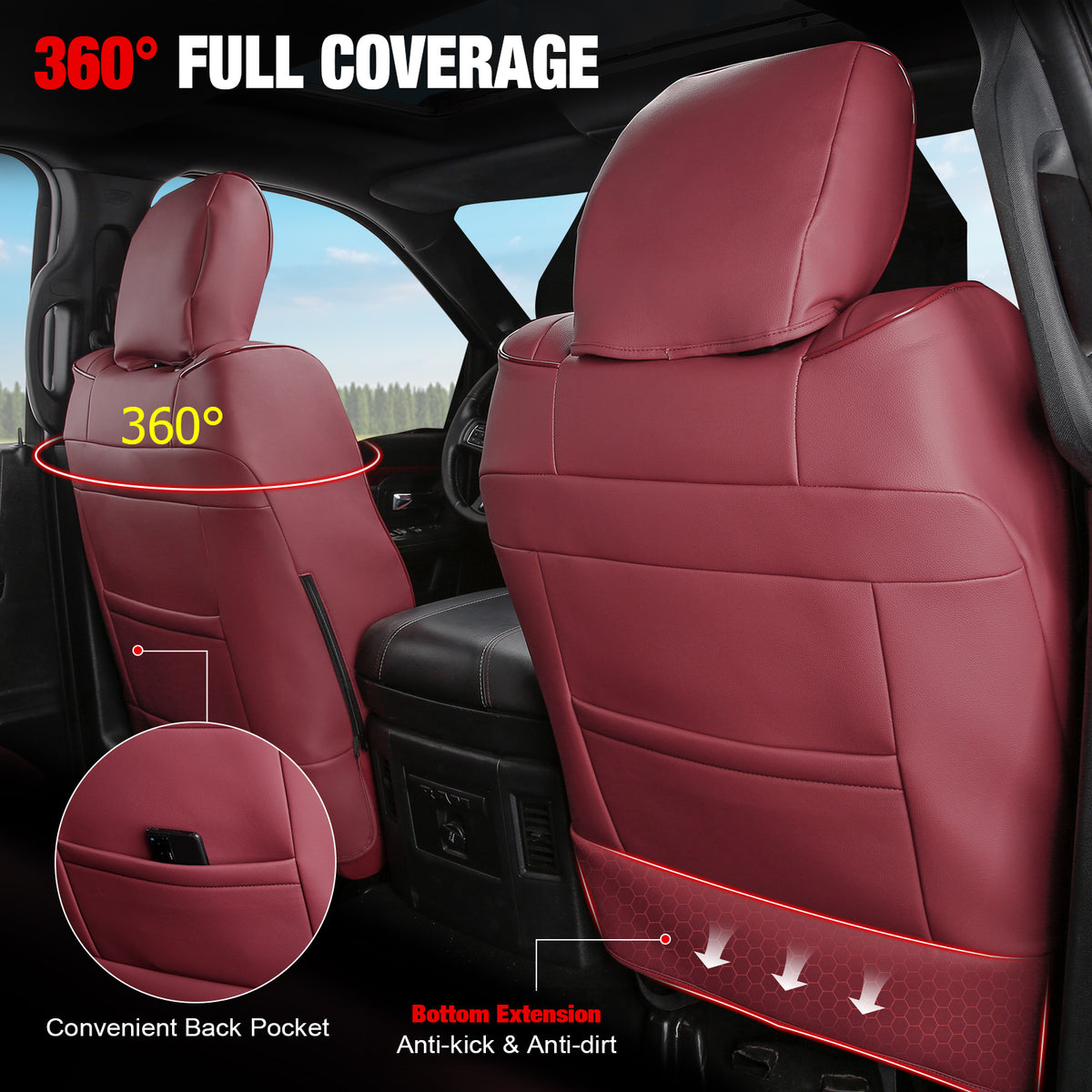 Fits 19-26 Dodge Ram 1500 Crew Cab Pickup Seat Covers Full Set Red Protector