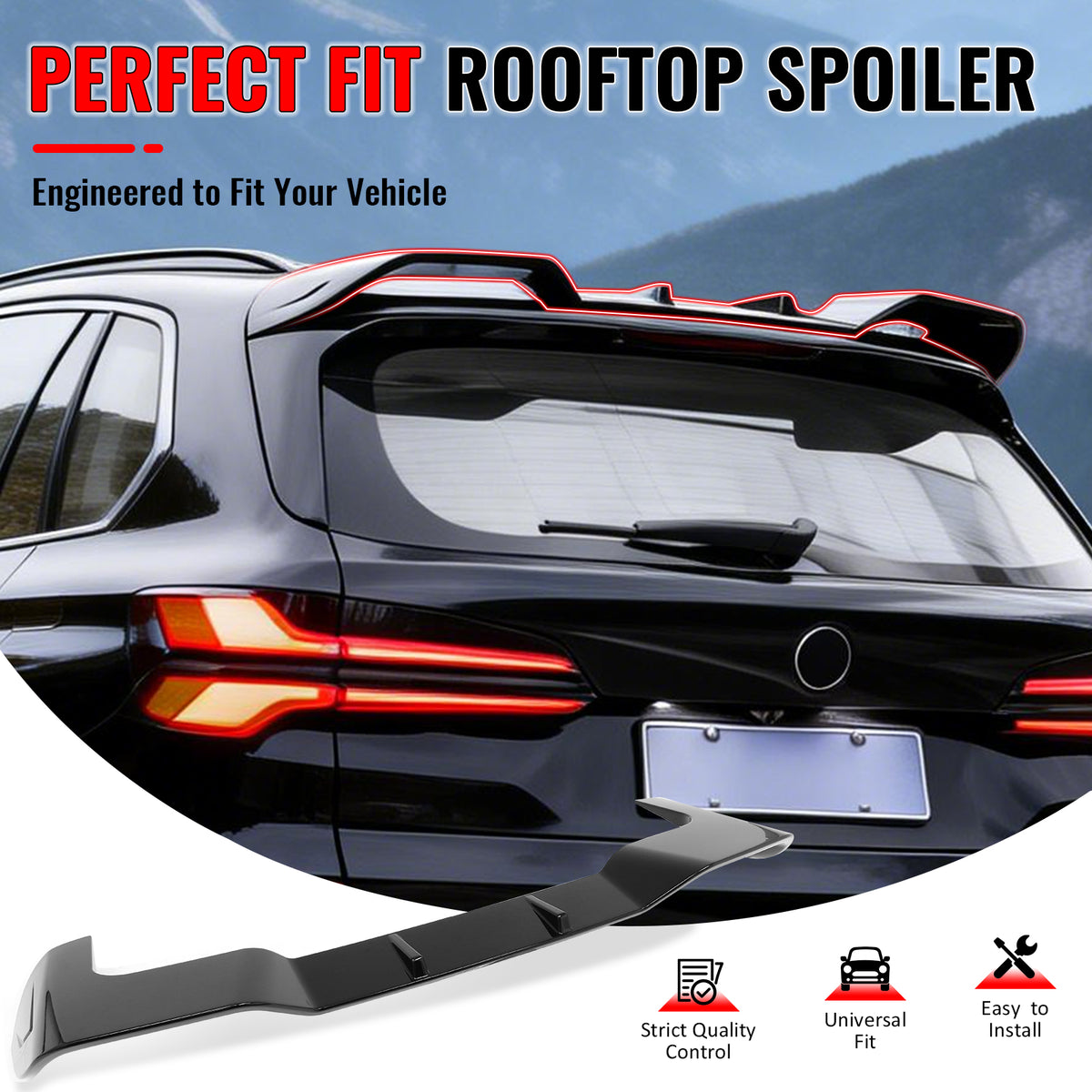 IKON MOTORSPORTS, Rear Window Roof Spoiler Compatible with 2019-2026 BMW G05 X5, IKON Style Gloss Black ABS Top Roofline Windshield Visor Spoiler Wing