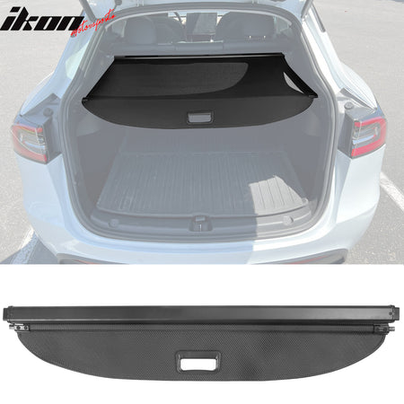 IKON MOTORSPORTS, Rear Cargo Cover Compatible With 2020-2022 Tesla Model Y, Retractable Rear Trunk Security Cargo Cover PVC & Aluminum Alloy