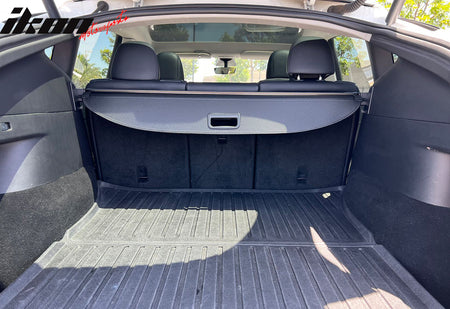 IKON MOTORSPORTS, Rear Cargo Cover Compatible With 2020-2022 Tesla Model Y, Retractable Rear Trunk Security Cargo Cover PVC & Aluminum Alloy