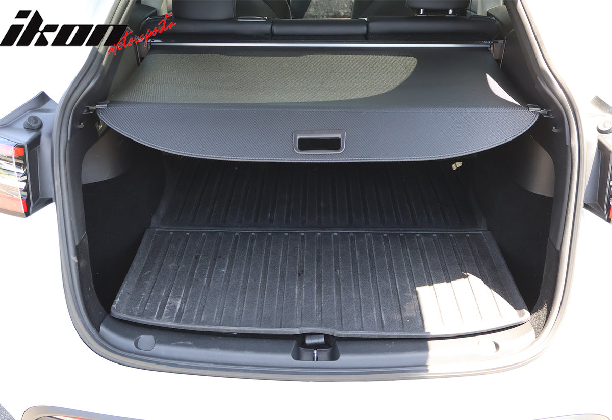 IKON MOTORSPORTS, Rear Cargo Cover Compatible With 2020-2022 Tesla Model Y, Retractable Rear Trunk Security Cargo Cover PVC & Aluminum Alloy
