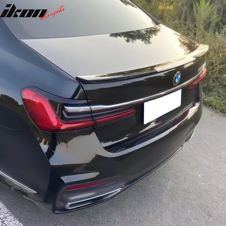 IKON MOTORSPORTS, Trunk Spoiler Compatible With 2020-2022 BMW G12 7-Series, Rear Trunk Spoiler Wing Lip Added on Bodykit Replacement ABS Plastic IKON Style Gloss Black, 2021