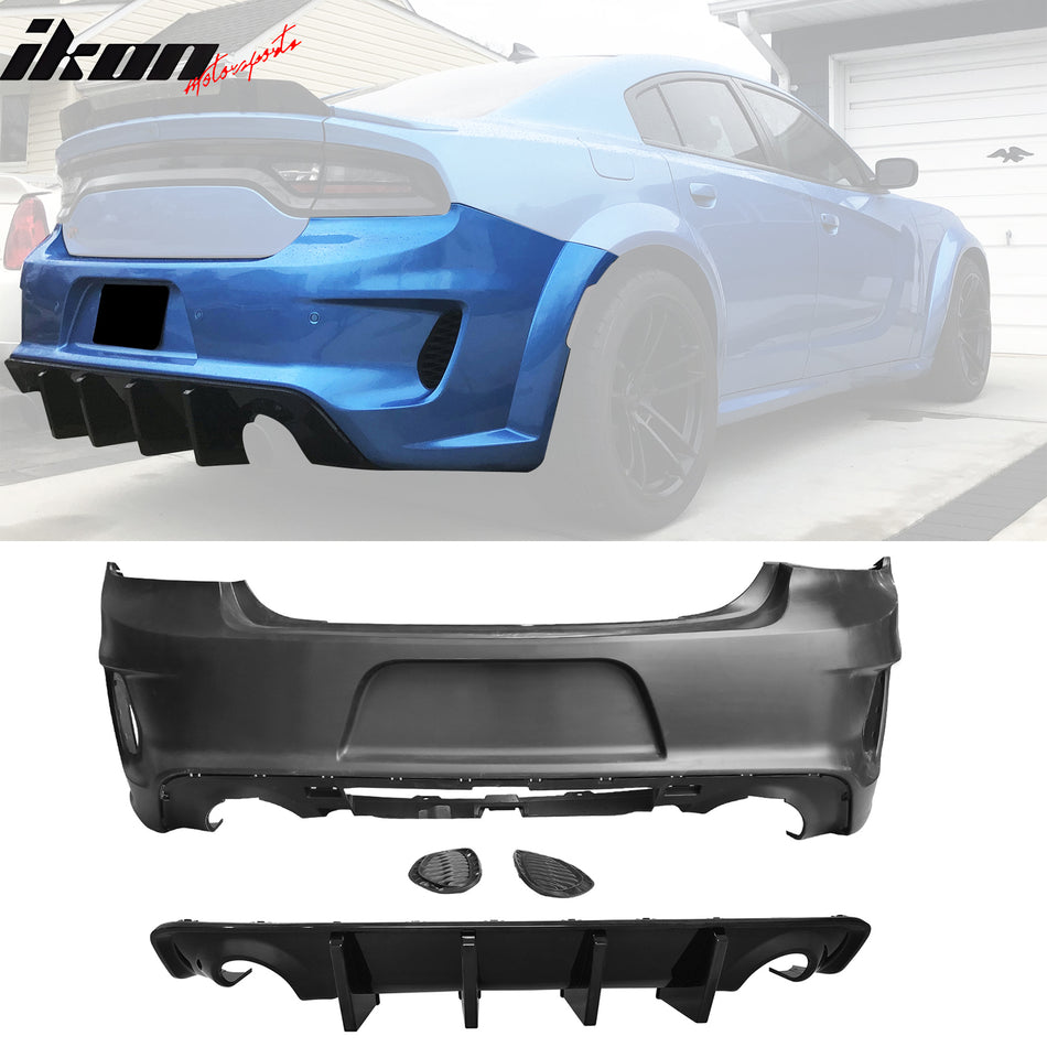 2020-2023 Dodge Charger Rear Bumper Cover + IKON Rear Diffuser Black PP
