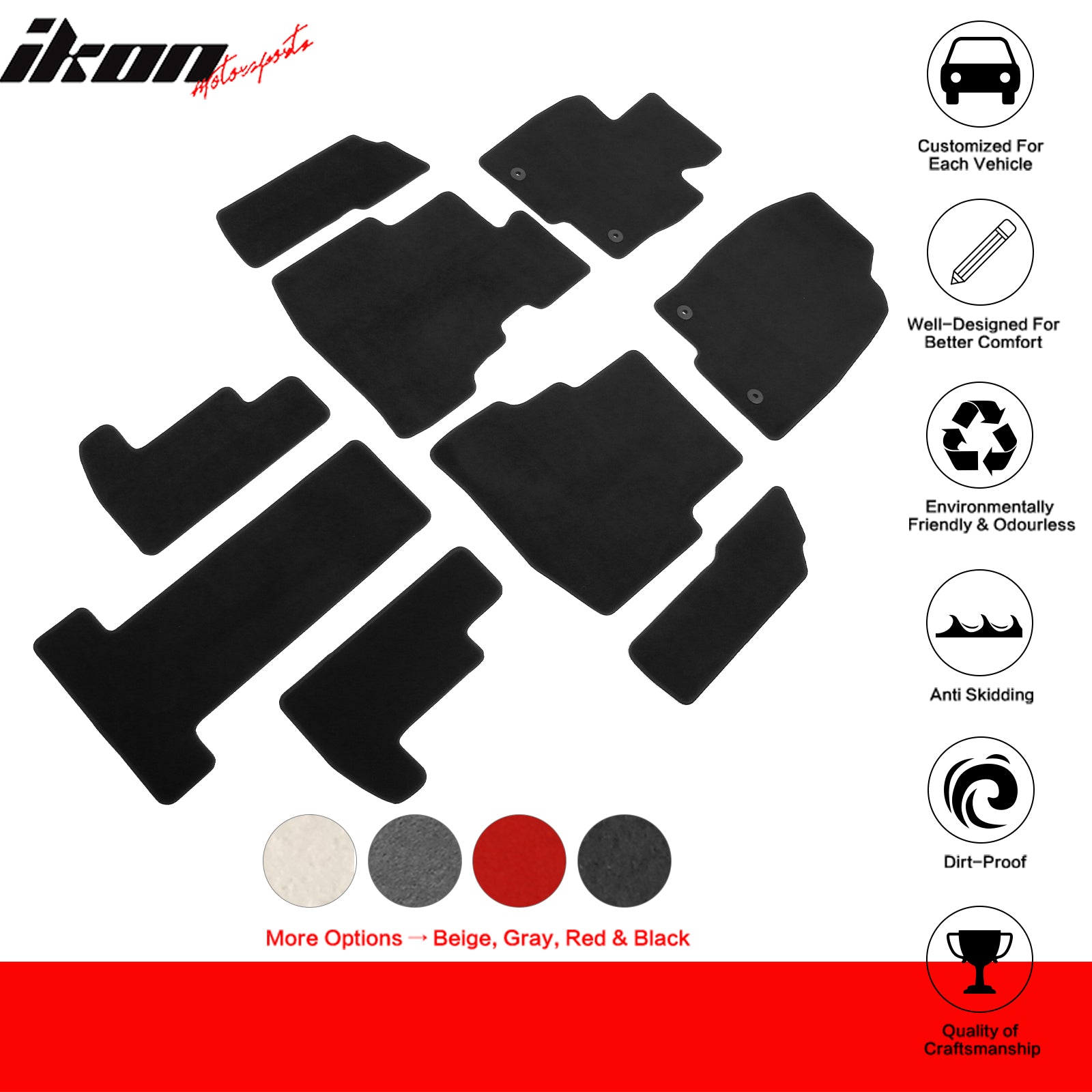 Fits 20-23 Mazda CX-9 Anti-Slip Front Rear Floor Mats Carpet Nylon