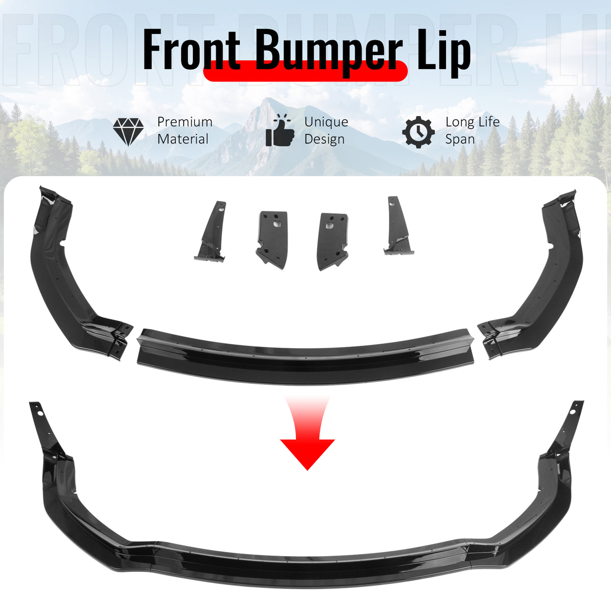 For 20-23 Dodge Charger Widebody IKON Style ABS Front Bumper Lip Gloss Black 7PC