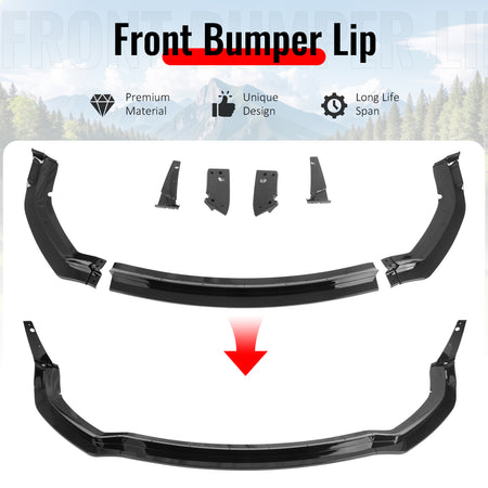 For 20-23 Dodge Charger Widebody IKON Style ABS Front Bumper Lip Gloss Black 7PC