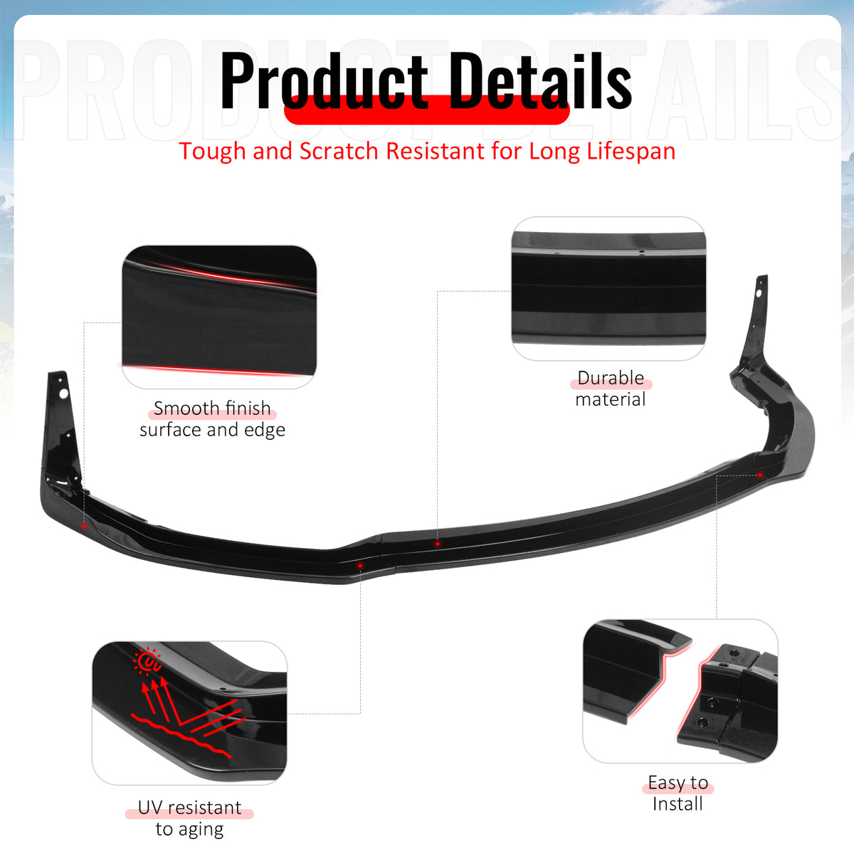 For 20-23 Dodge Charger Widebody IKON Style ABS Front Bumper Lip Gloss Black 7PC