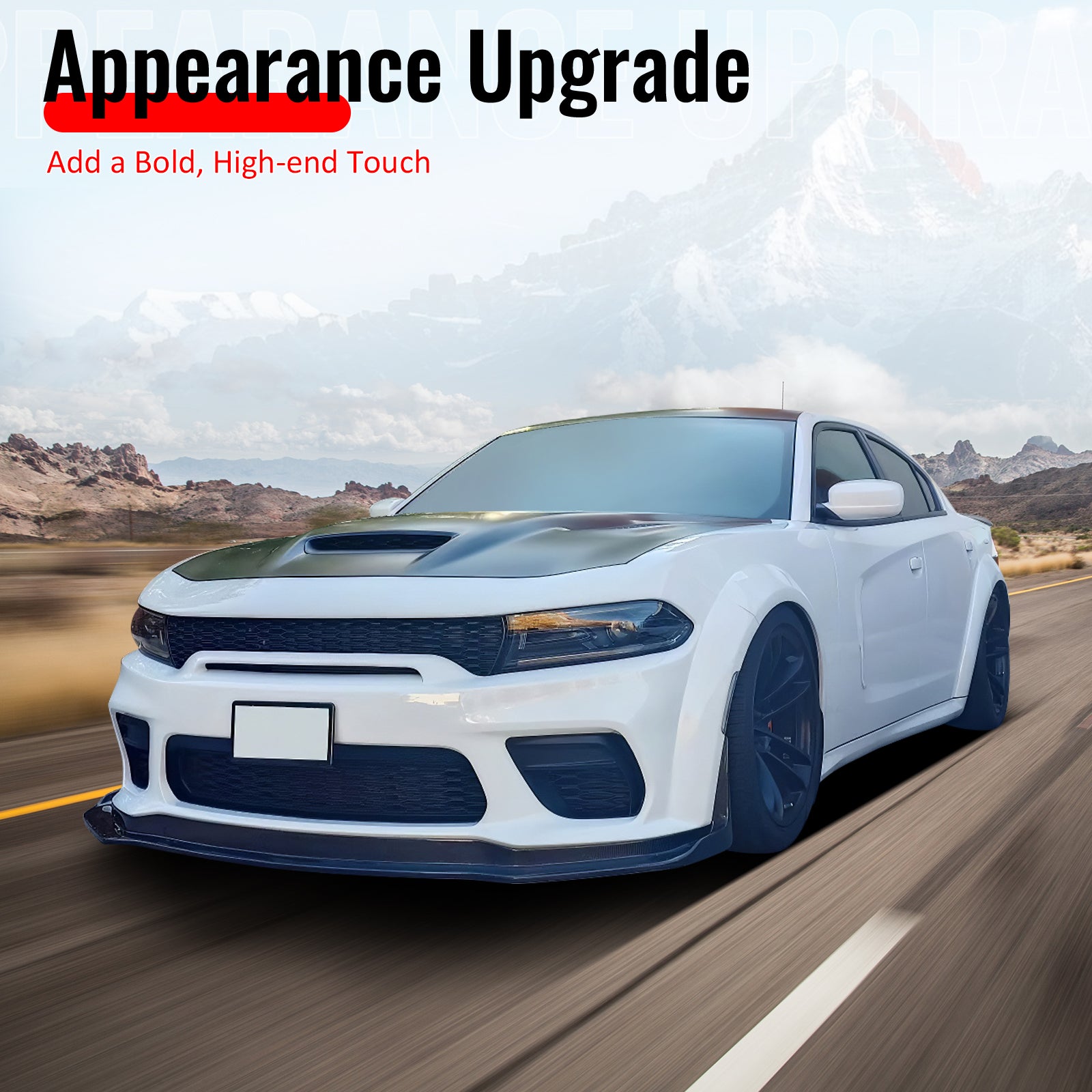 For 20-23 Dodge Charger Widebody IKON Style ABS Front Bumper Lip Gloss Black 7PC