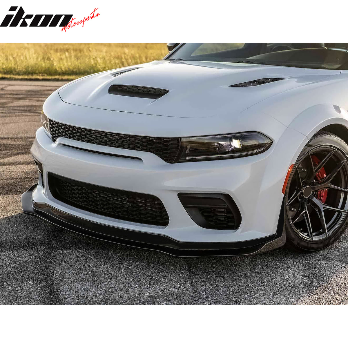 For 20-23 Dodge Charger Widebody IKON Style ABS Front Bumper Lip Gloss Black 7PC