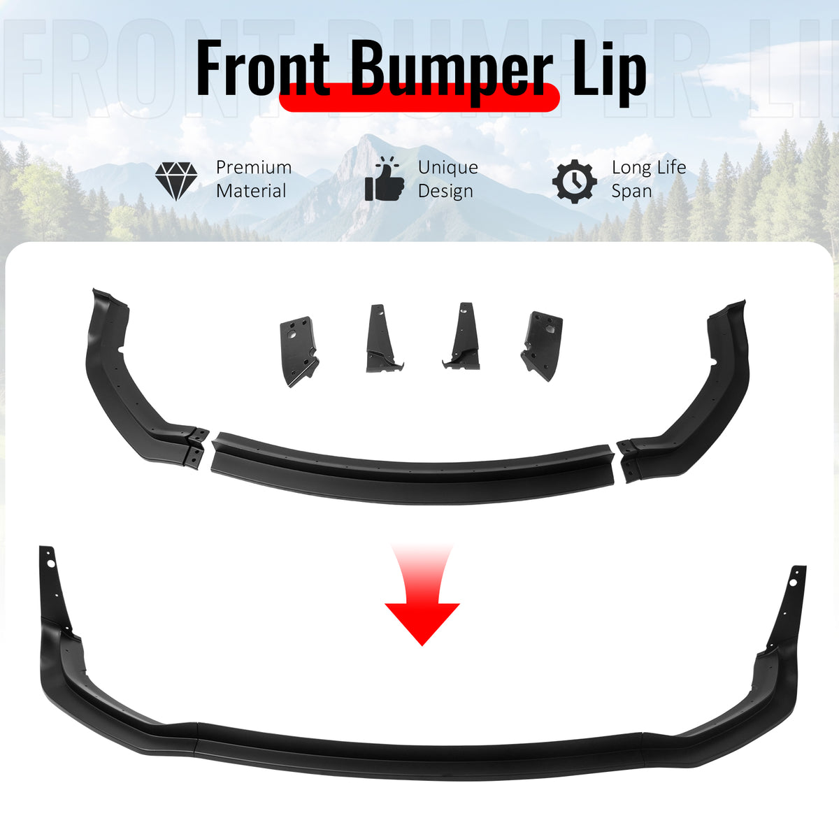 For 20-23 Dodge Charger Widebody IKON Style ABS Front Bumper Lip Matte Black 7PC