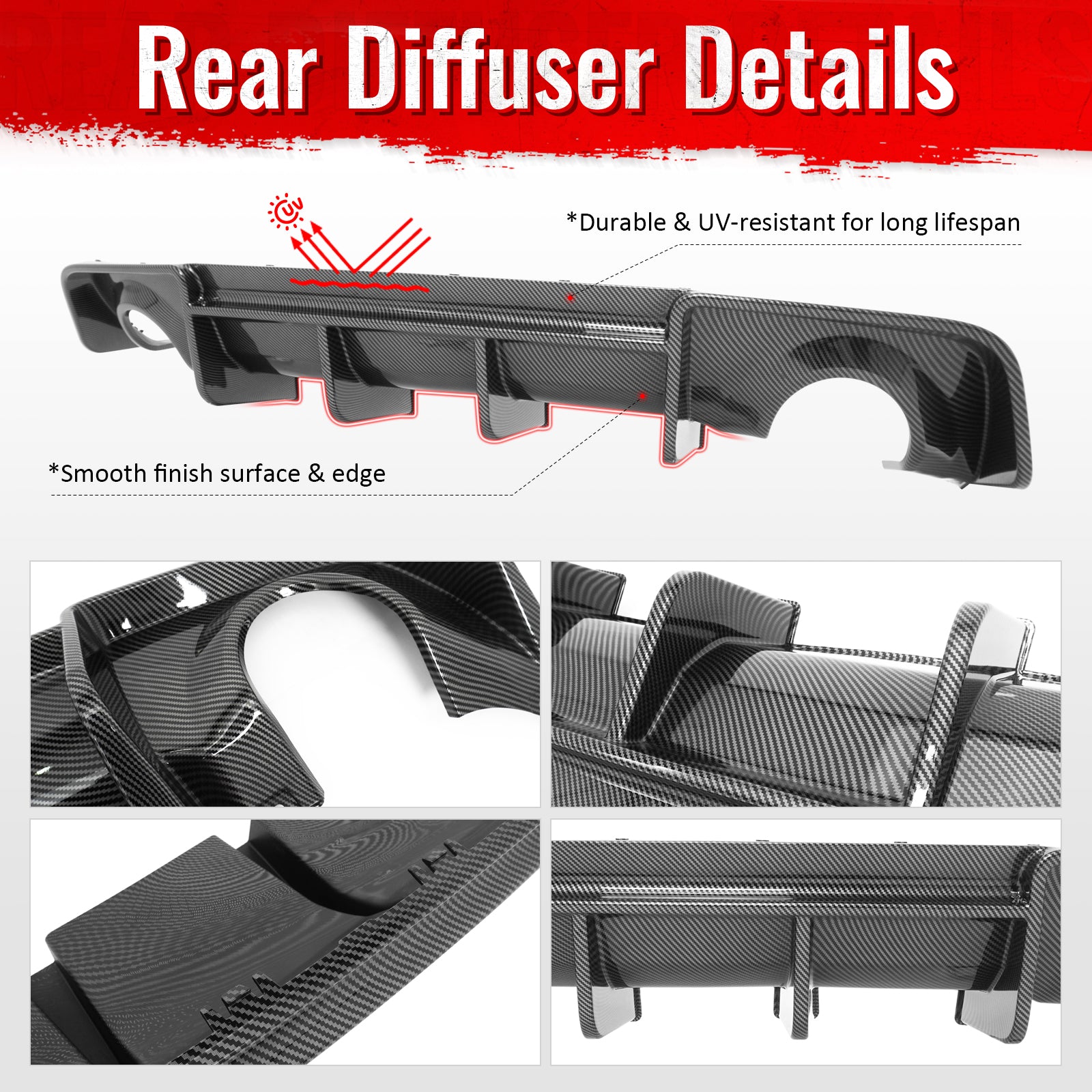 Fits 20-23 Dodge Charger Widebody Rear Bumper Diffuser Carbon Fiber Print Lip