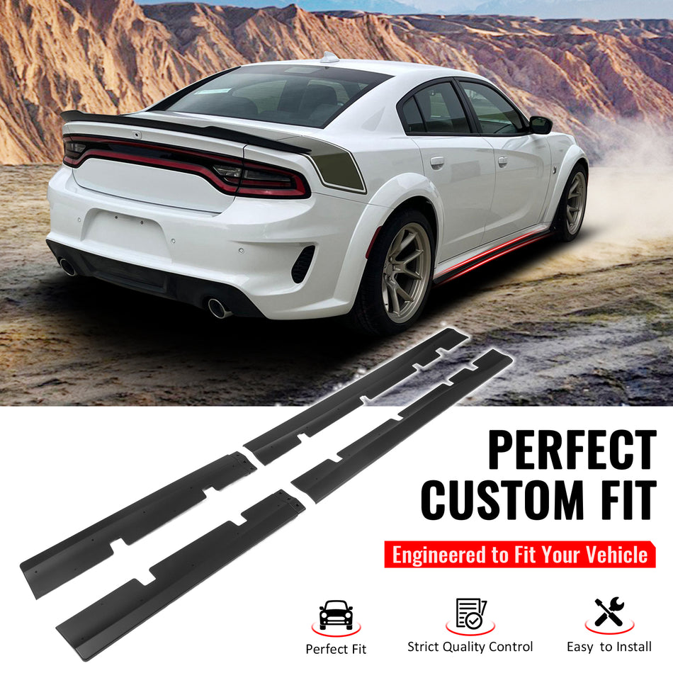 IKON MOTORSPORTS, Side Skirts Extension Compatible with 2020-2023 Dodge Charger Widebody, IKON V2 Style ABS Plastic Matte Black Rocker Panel Splitter Side Underbody Spoiler