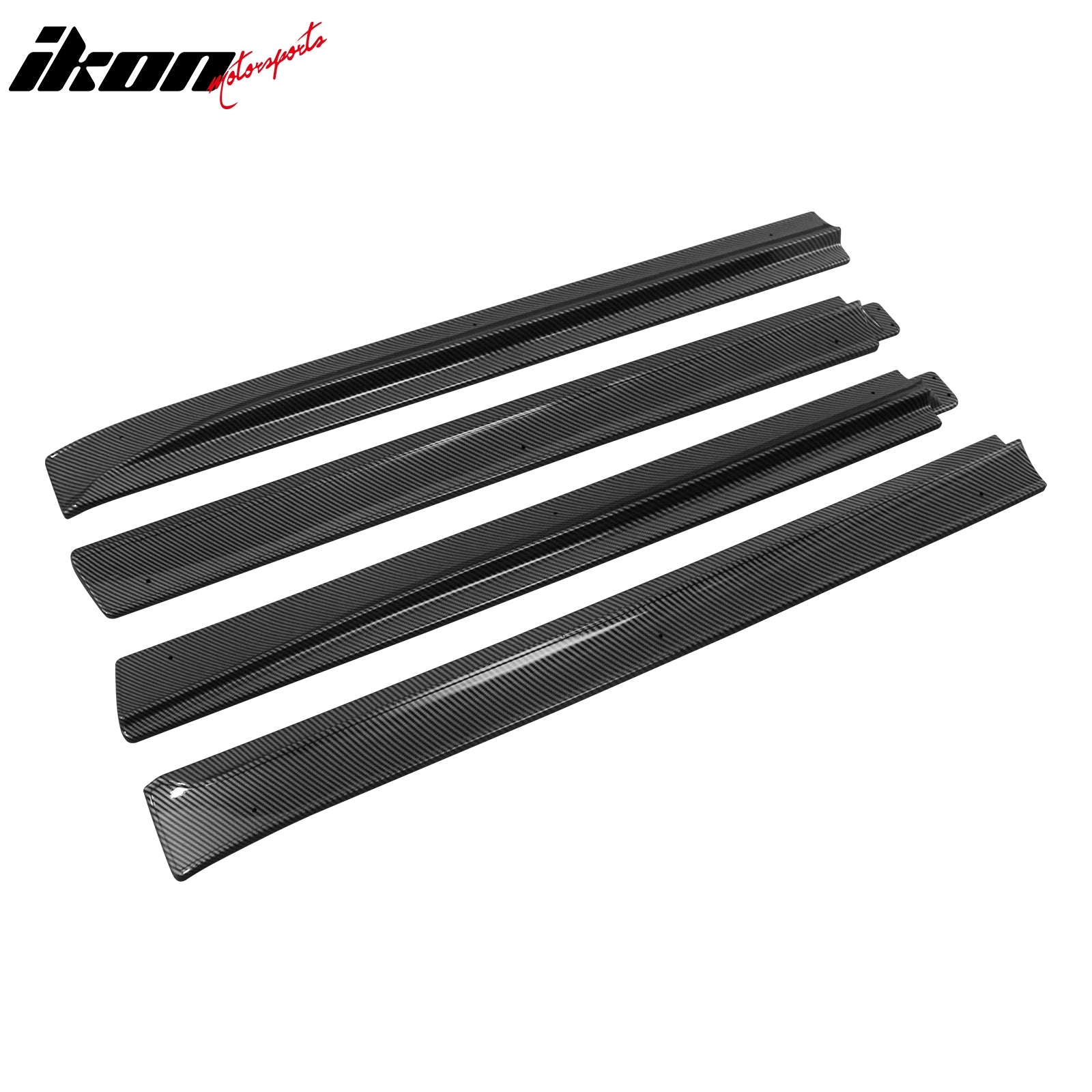 IKON MOTORSPORTS, Side Skirts Diffuser Compatible with 2020-2024 Tesla Model Y, Blow Molding ABS Carbon Fiber Print Rocker Panel Splitter Side Underbody Spoiler
