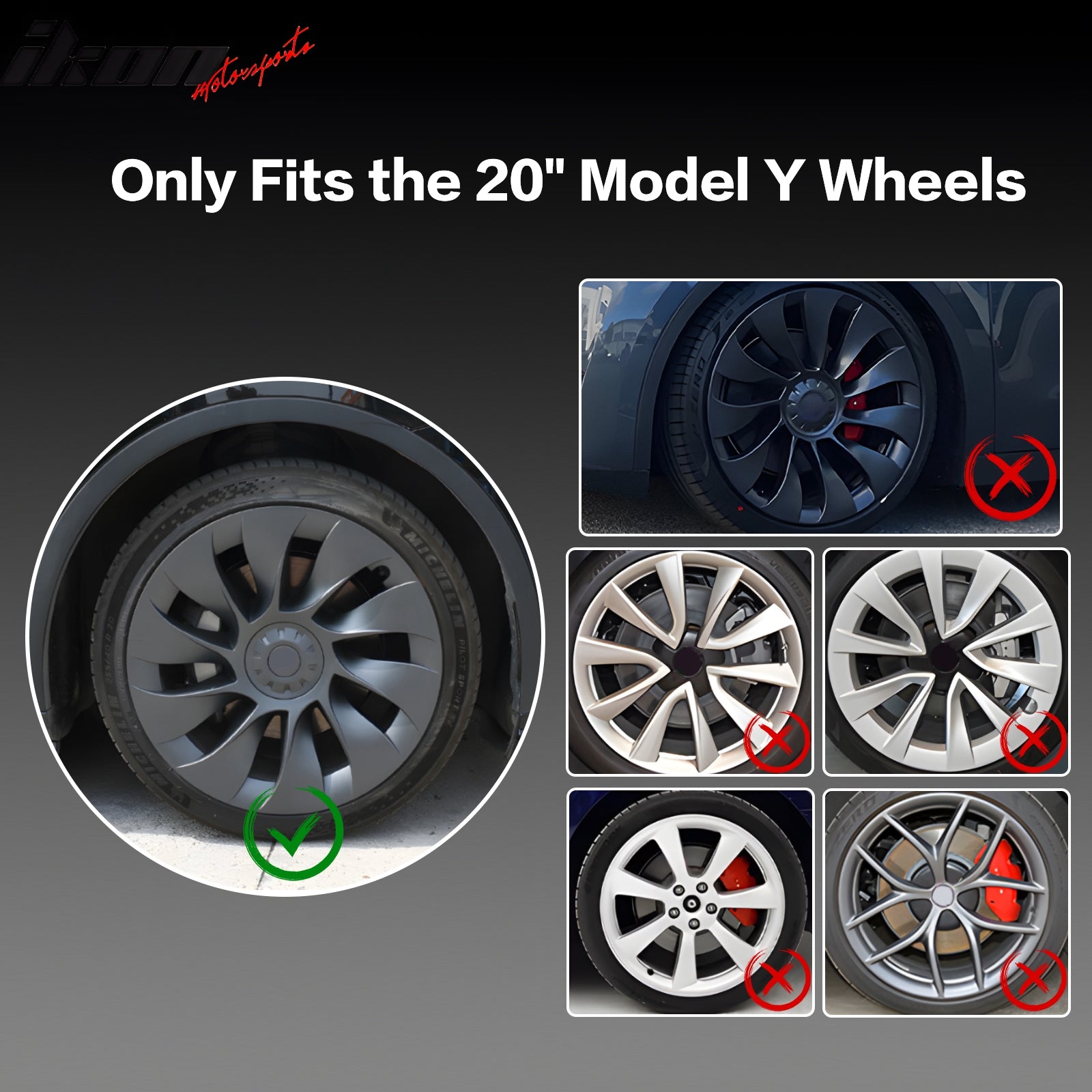 Fits 20-24 Tesla Model Y 20'' V1 Style Wheel Covers Hubcaps Rim Matte Black 4PCS