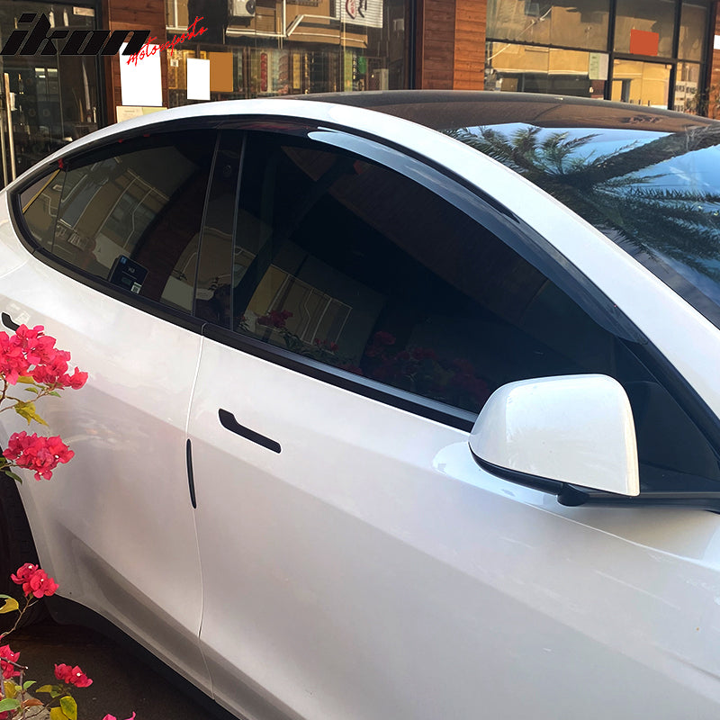 Fits 20-24 Tesla Model Y Tape-On Window Visors Sun Rain Guards Deflectors 4PCS