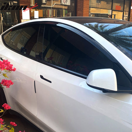 Fits 20-24 Tesla Model Y Tape-On Window Visors Sun Rain Guards Deflectors 4PCS