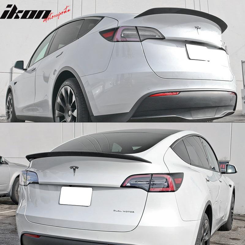 IKON MOTORSPORTS, Trunk Spoiler Compatible With 2020-2025 Tesla Model Y, IKON Style Real Carbon Fiber Rear Wing Deck Lid, 2021