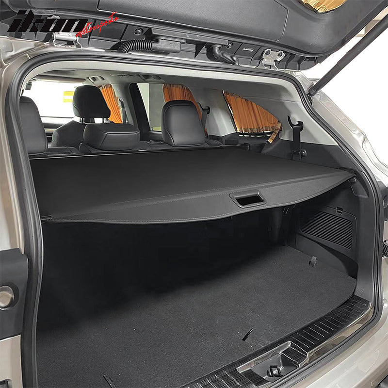 IKON MOTORSPORTS, Rear Cargo Cover Compatible With 2020-2025 Toyota Highlander, Retractable Rear Trunk Security Cargo Cover Luggage Shade