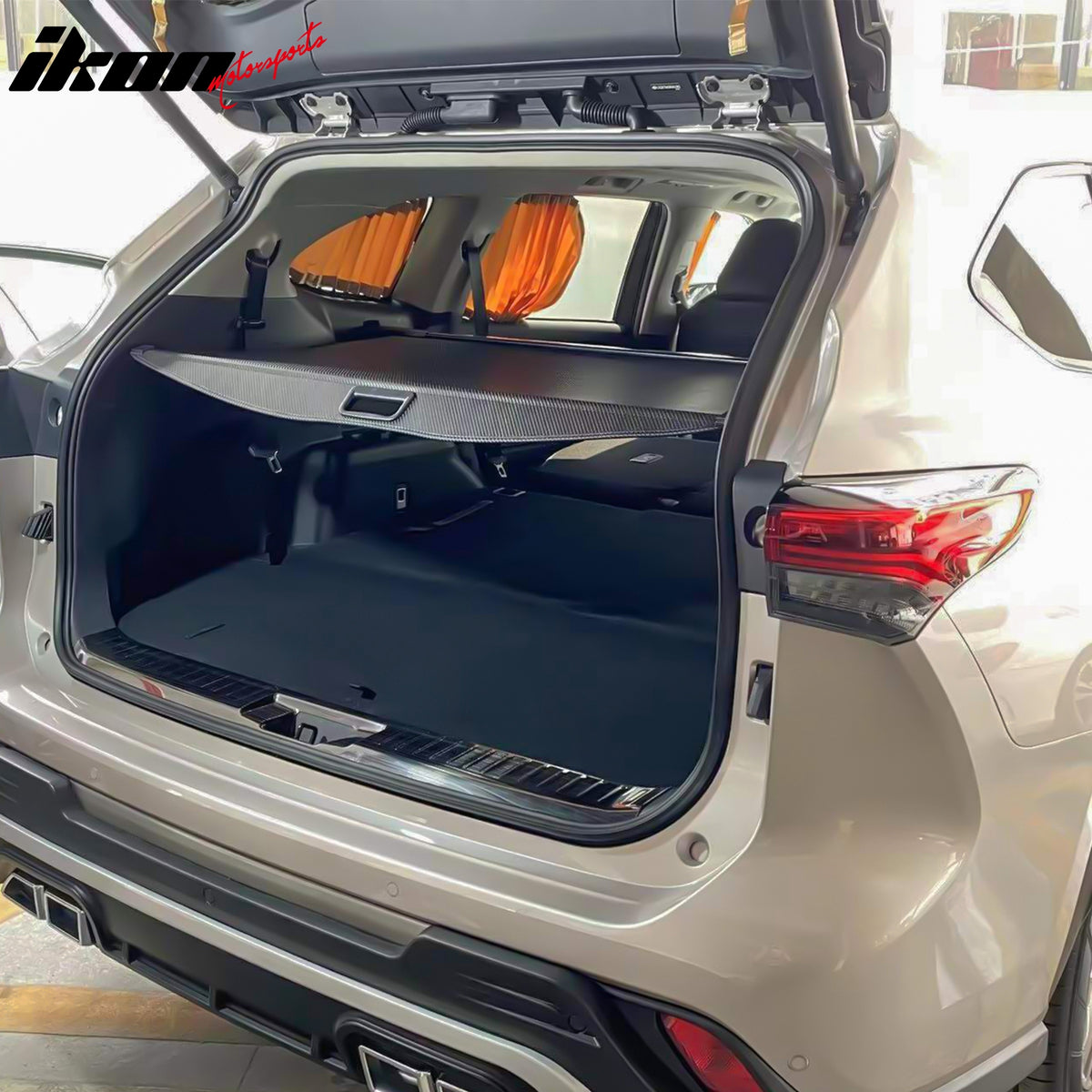 IKON MOTORSPORTS, Rear Cargo Cover Compatible With 2020-2025 Toyota Highlander, Retractable Rear Trunk Security Cargo Cover Luggage Shade
