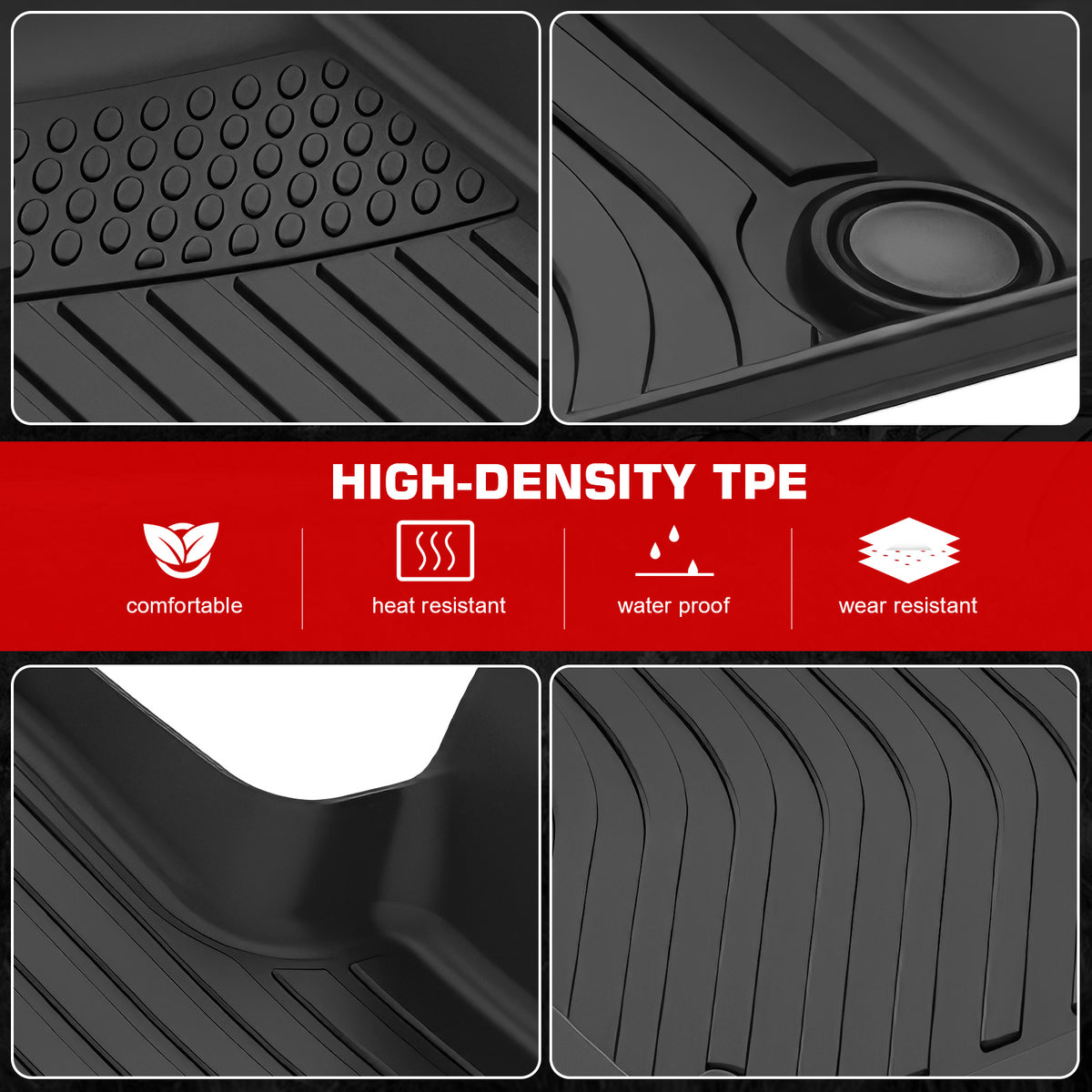 IKON MOTORSPORTS 3D TPE Floor Mats, Compatible with 2020-2025 Audi Q7/SQ7, All Weather Waterproof Non-Slip Floor Liners, Front & 2nd Row Full Set Car Interior Accessories, Black