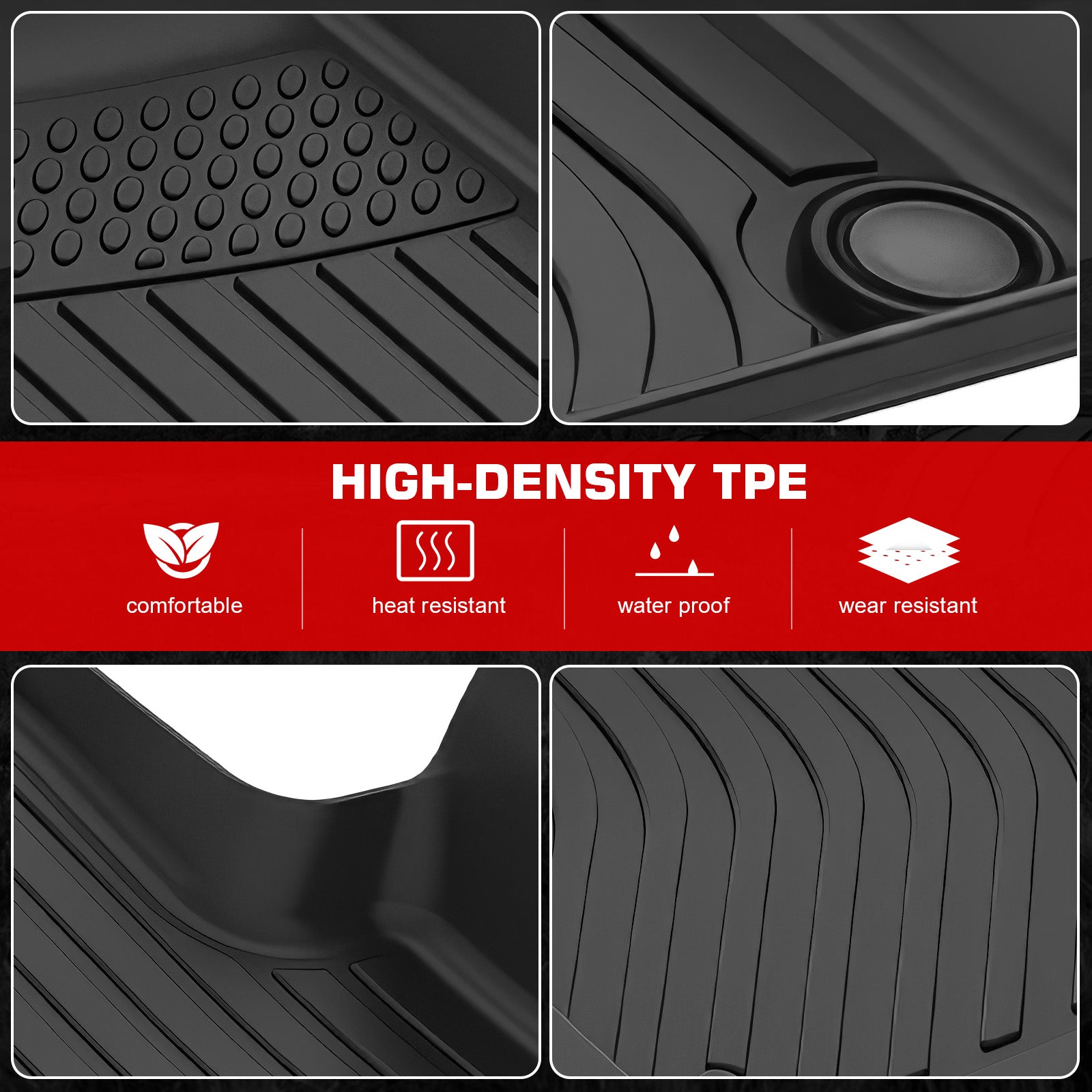 IKON MOTORSPORTS 3D TPE Floor Mats, Compatible with 2020-2025 Audi Q7/SQ7, All Weather Waterproof Non-Slip Floor Liners, Front & 2nd Row Full Set Car Interior Accessories, Black