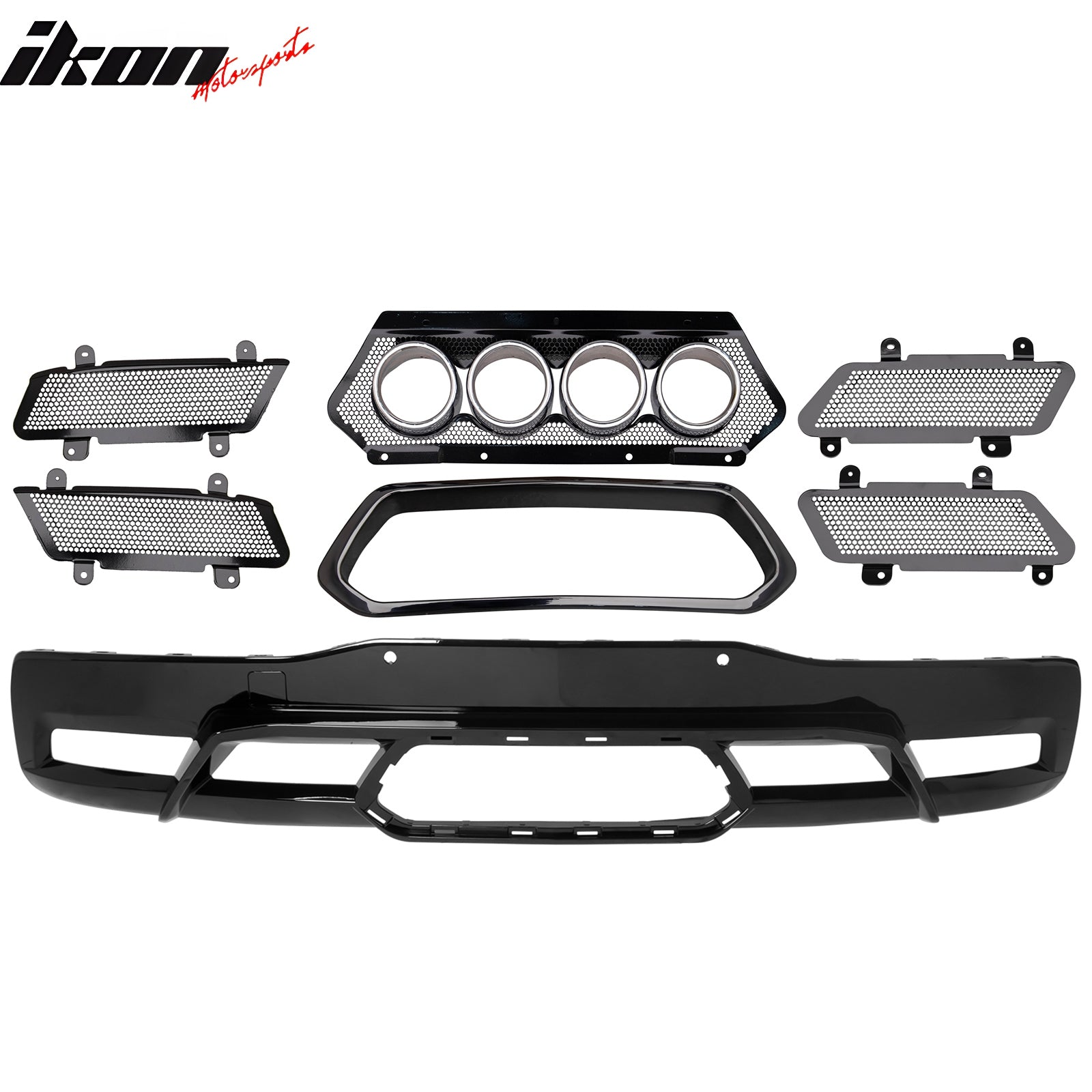 For 20-25 Chevy Corvette C8 Rear Diffuser Lip Silver Quad Exhaust Tip + Grille