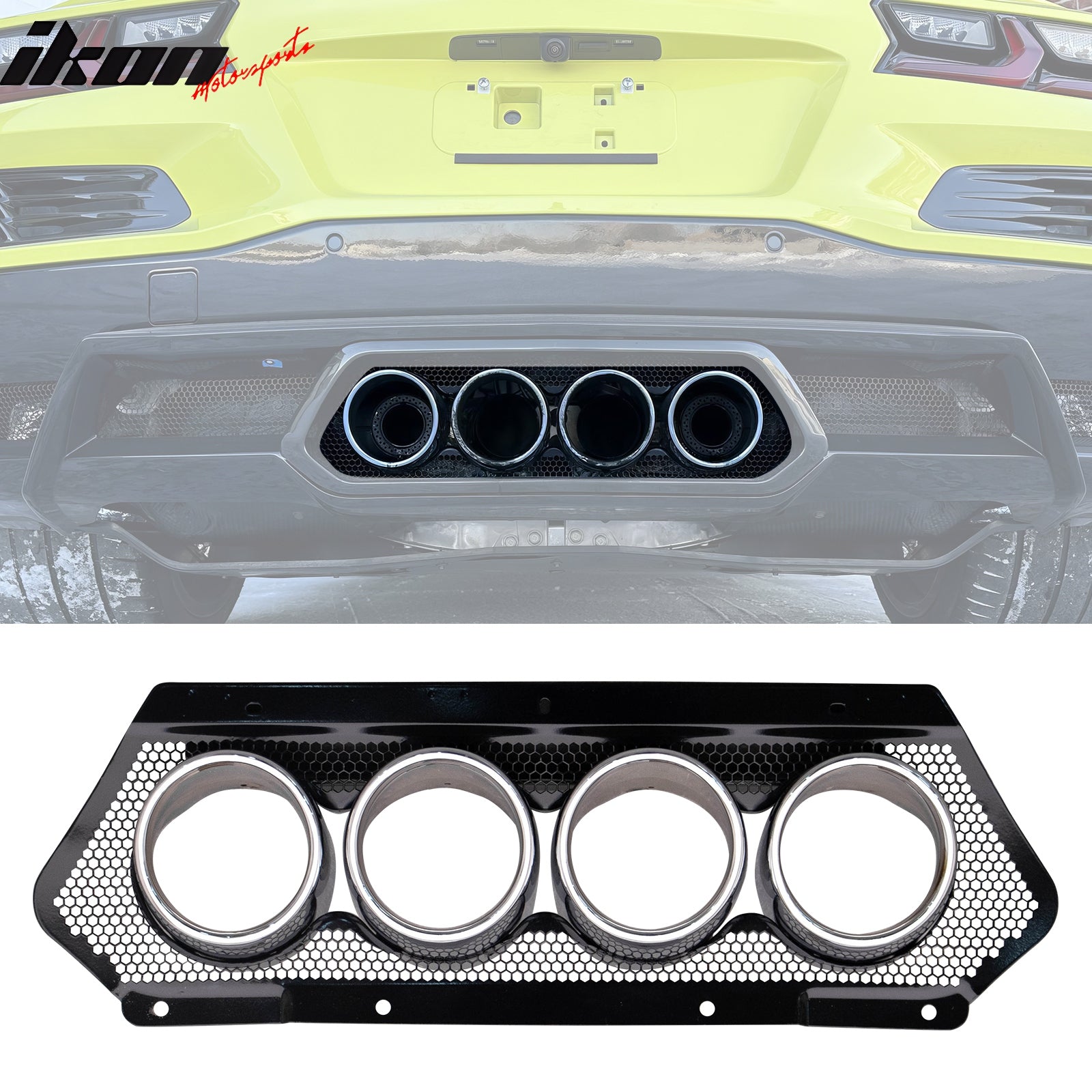 For 20-25 Chevy Corvette C8 Rear Diffuser Lip Silver Quad Exhaust Tip + Grille